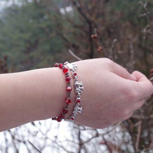Cute Vintage Stamped 925 Real Crystal Red Valentine Bracelet & Silver Plated Lot